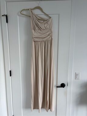 Susana Monaco One-Shoulder Ruched Maxi Dress in Light Beige